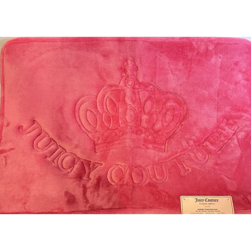 Juicy Couture Bath Rug Women 20x30 Azalea Pink New Crown Memory Foam Mat